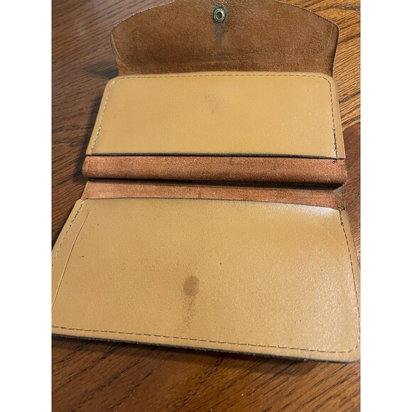 Vintage Womens Checkbook Leather Wallet Painted Flower Tan Brown - Picture 3 of 10